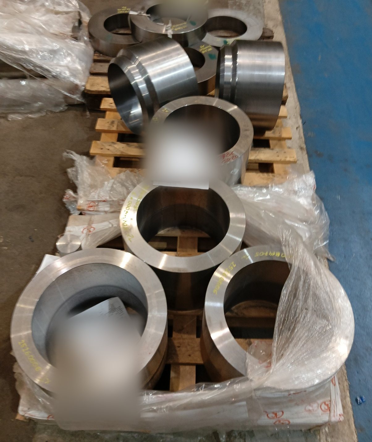 Machined forged rings for heat exchanger body flanges, wrapped for storage